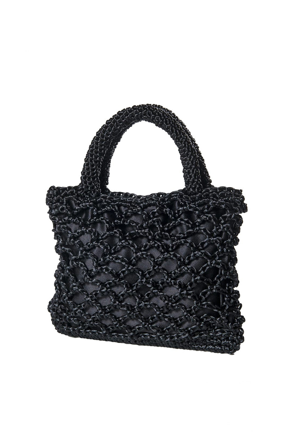 Cartera tejida color negro.